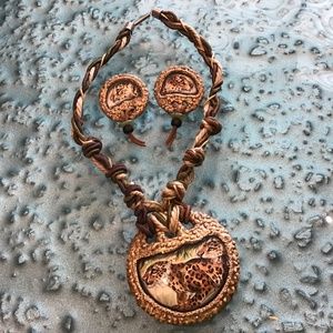 Handcrafted neckpiece with matching pierced earrings